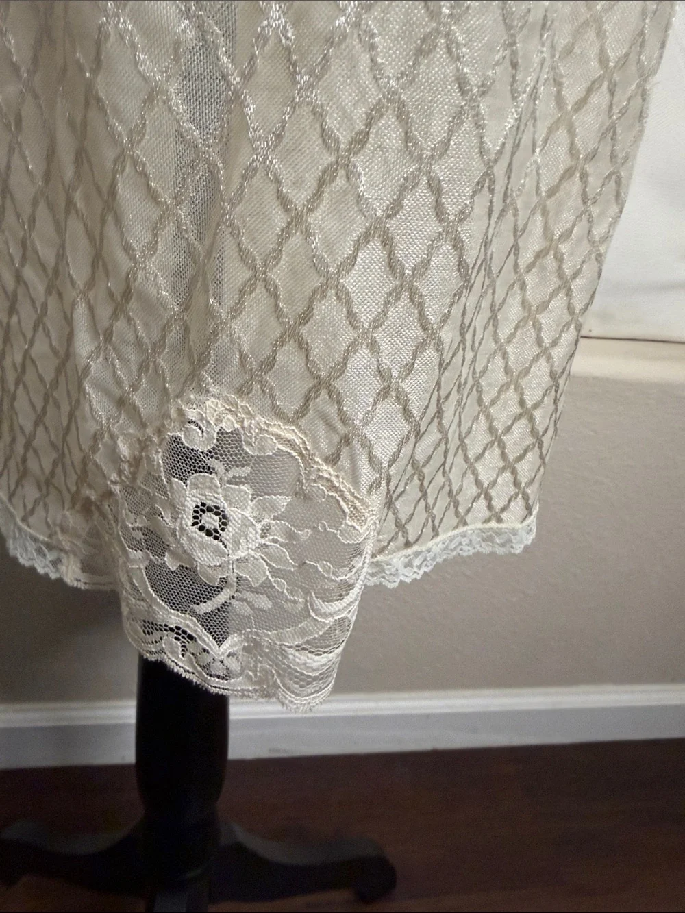 Vintage 80s Undercover Wear Sheer Lace Half Slip Champagne Lingerie Side Slit